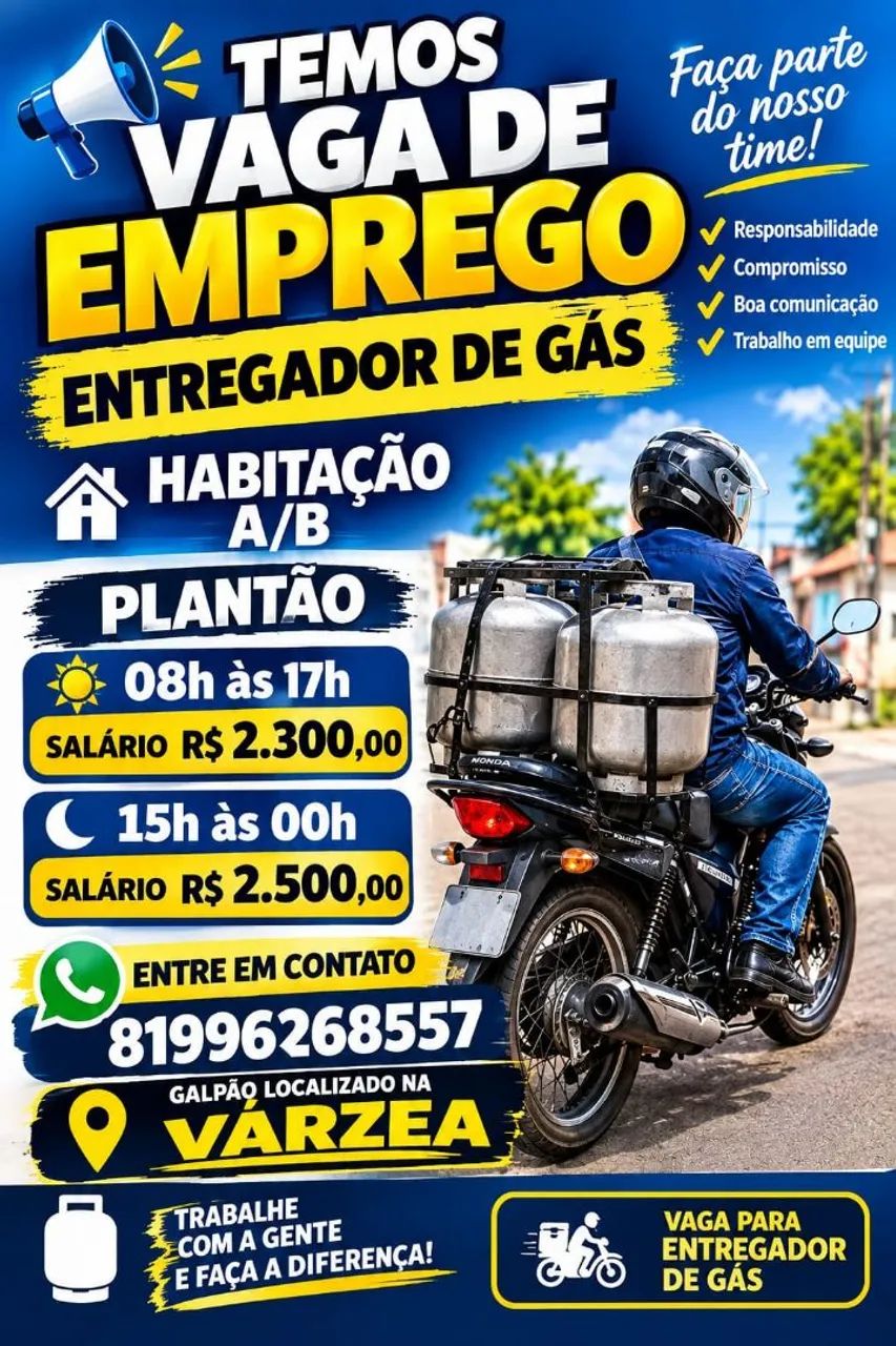 Vaga entregador de gás 