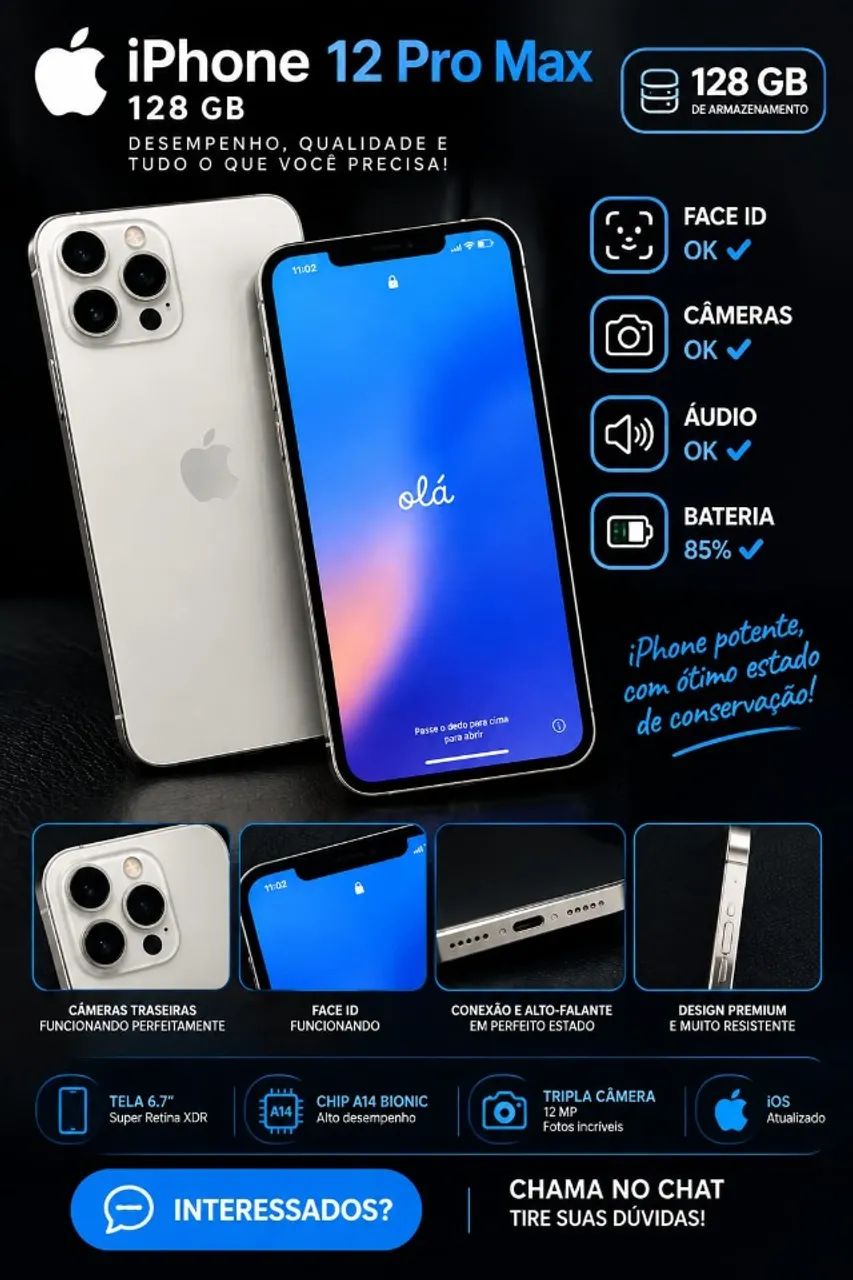 iphone 12 promax 128g branco 12x sem juros - Celulares e