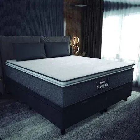  Colchão King Star cinza/azul e Cama Base Baú King azul