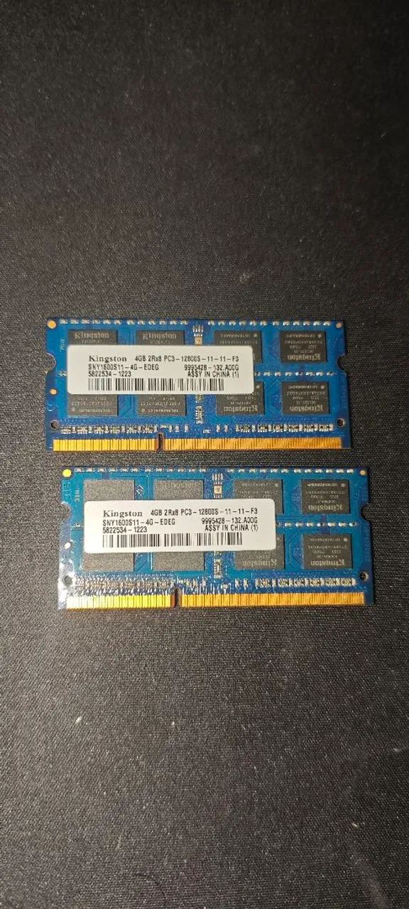 2 Memórias de Notebook DDR3 Kingston 4GB 12800 PC3 