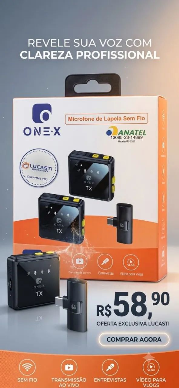 Microfone lapela sem fio
