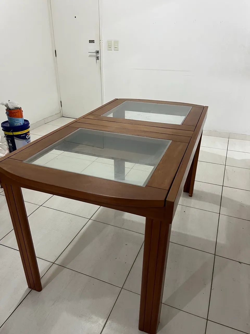  mesa expansível madeira com vidro  - Foto 4