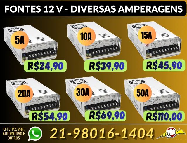 Fontes 12 Volts Regulável - Várias Amperagens 