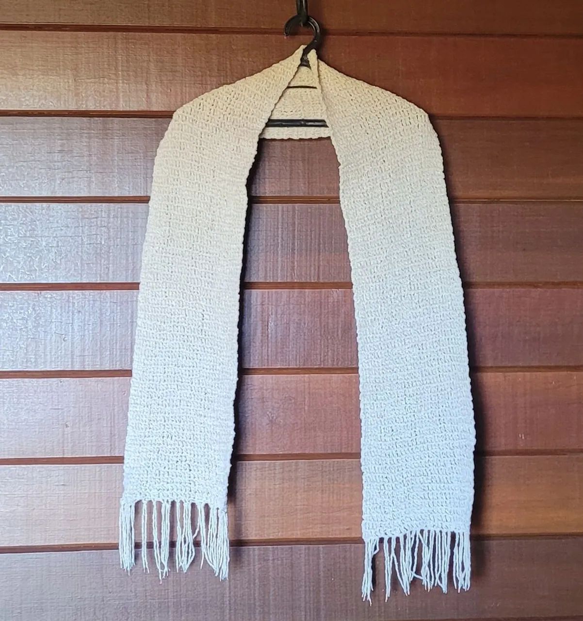 Cachecol de Crochê Artesanal Off-White Elegante - Foto 2