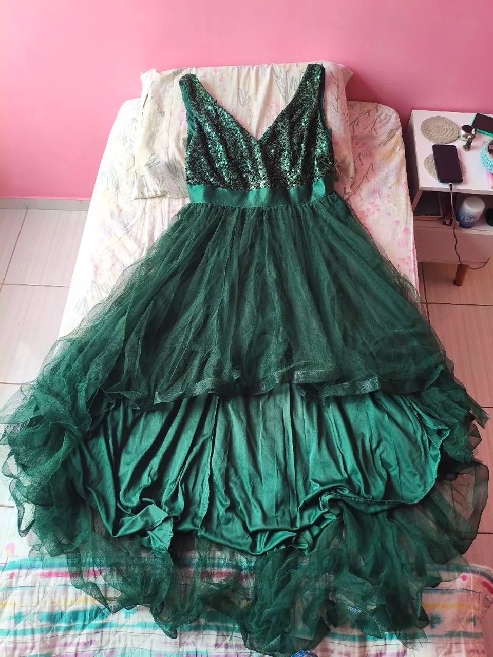 VENDO: Vestido longo e verde de festa. - Foto 5