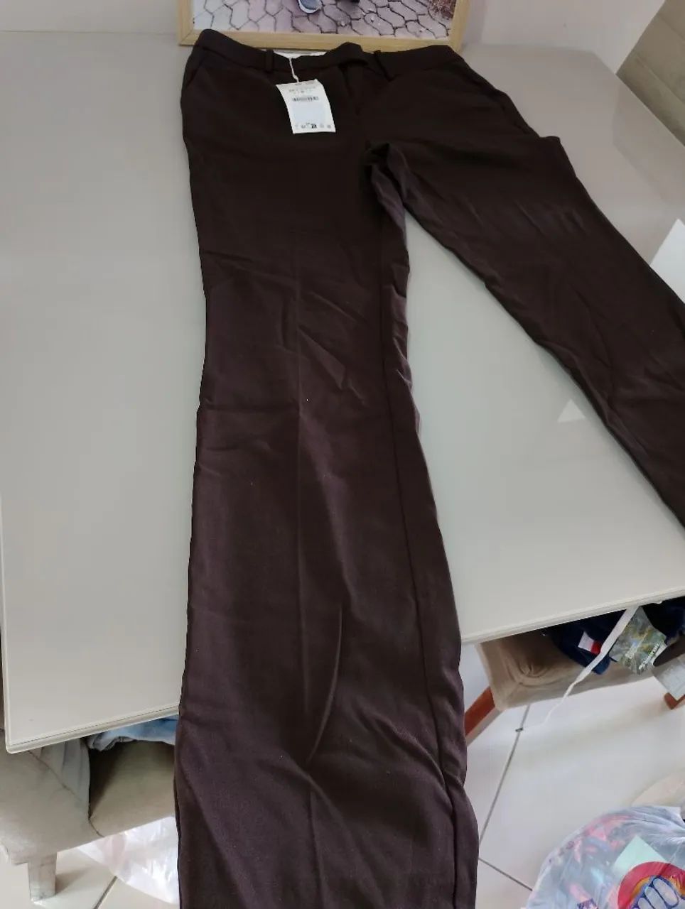 Calça reta marrom social ZARA