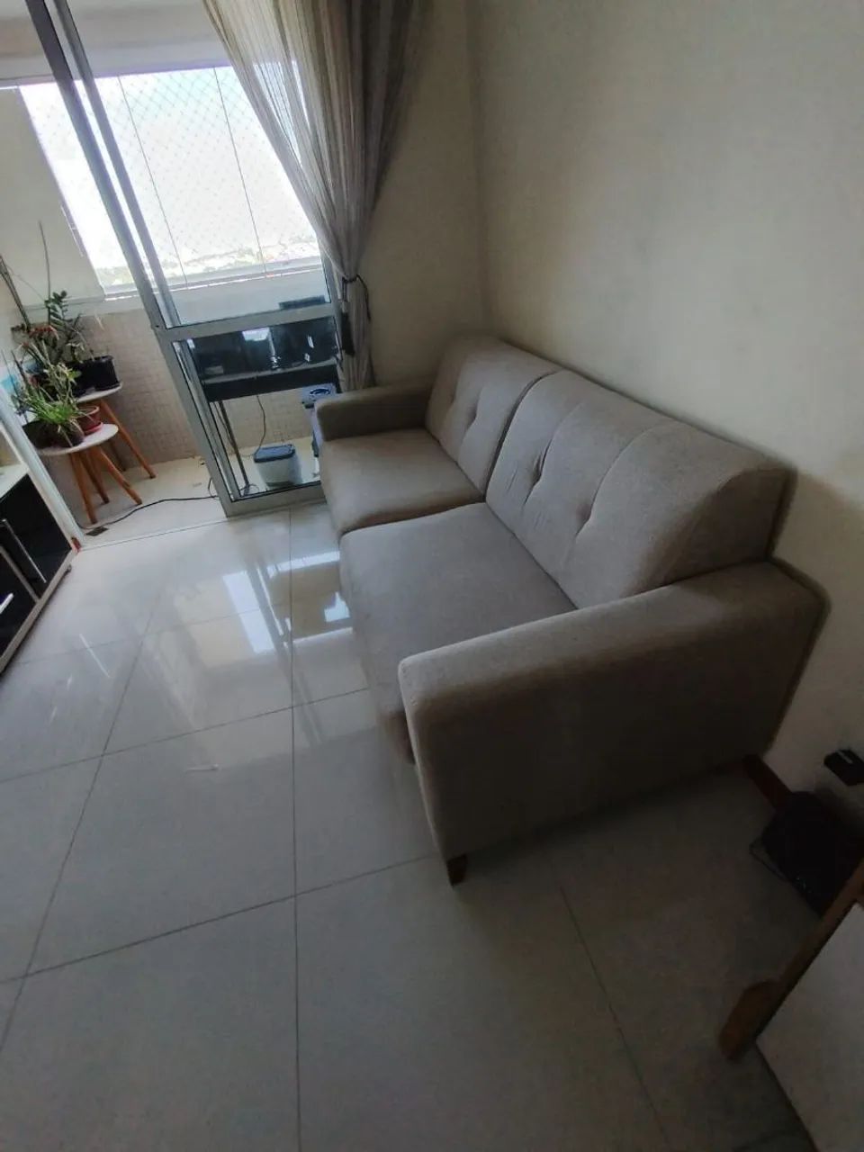 Sofá 3 Lugares Linho 210cm Bege - Herval - Foto 2