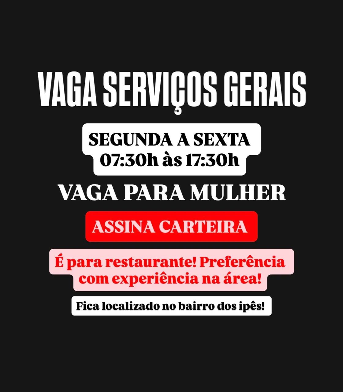 VAGA PARA ASSINAR CARTEIRA