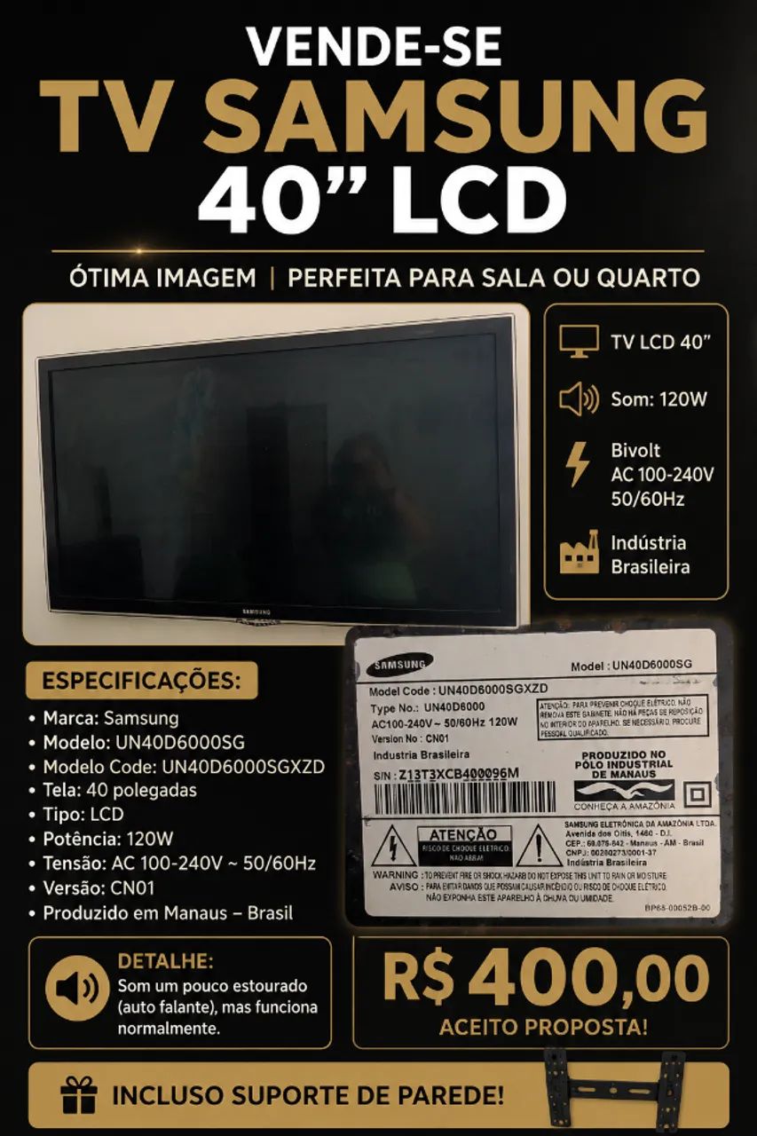 TV Samsung 40" UN40D600SG - Foto 3