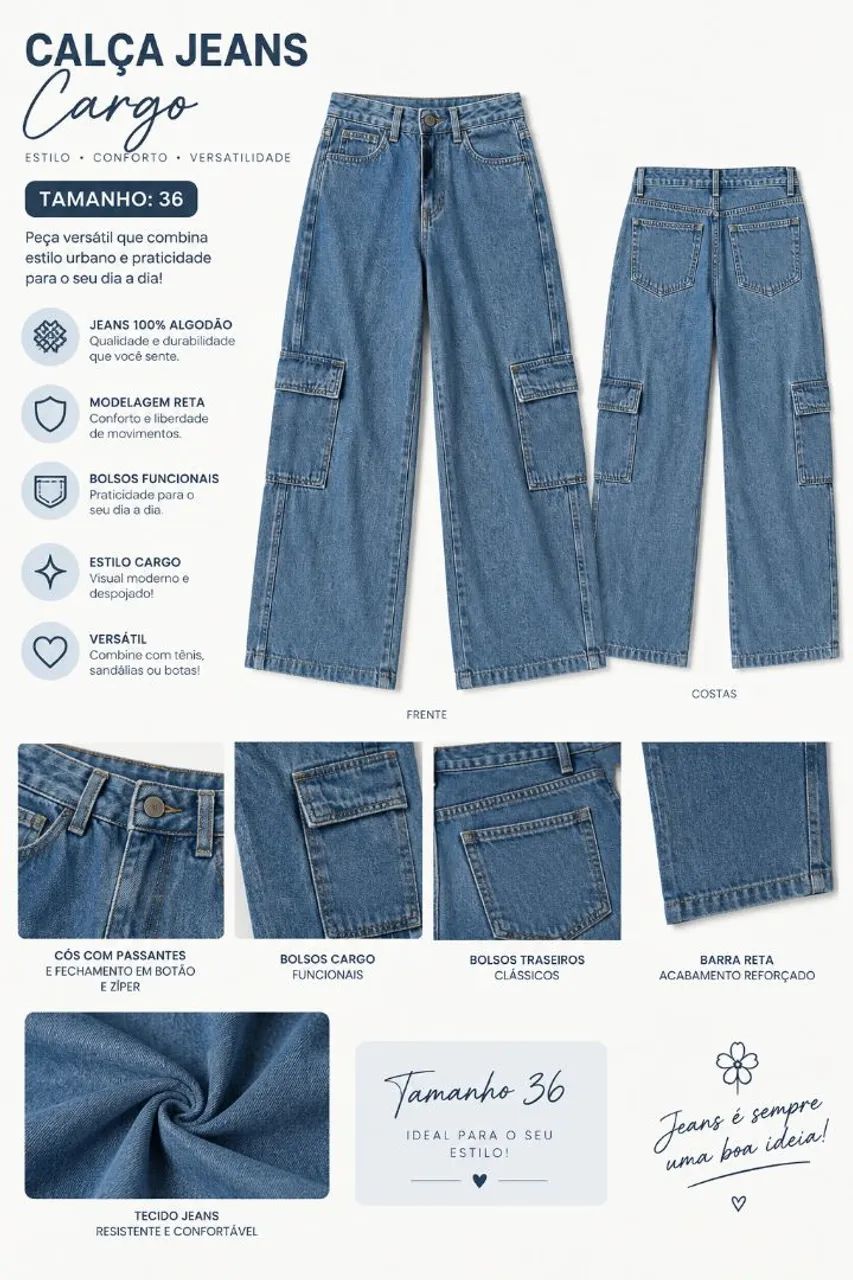 Calça Jeans Cargo - Foto 2