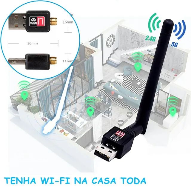 Adaptador wi-fi Wireless 1200Mbps USB Com Antena para notebook e Pc