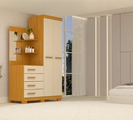 Roupeiro 3 em 1 c/ Cômoda e Penteadeira 2 Pts 100% MDF - Foto 3