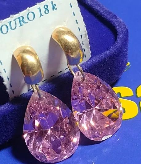Brincos Ouro 18 Kilates Zircônias Brilhosa 18 mm Todo 30 mm Peso 9.40 Gramas - Foto 6