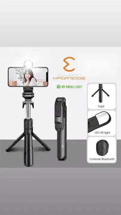 Bastão Pau de selfie Tripé Retrátil Com Luz LED Controle Bluetooth