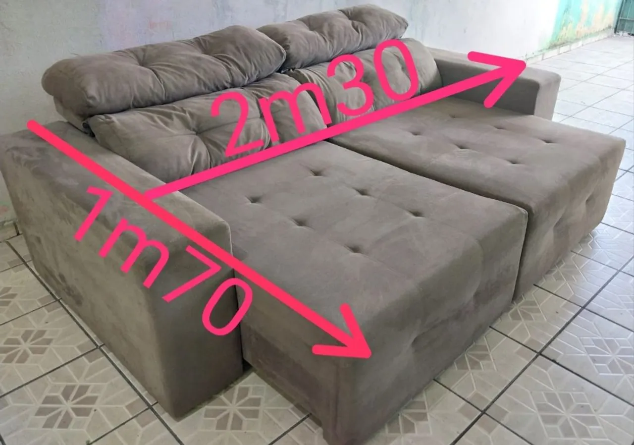 Sofá alto padrão retrátil e reclinavel em tecido suede aveludado cor bege top