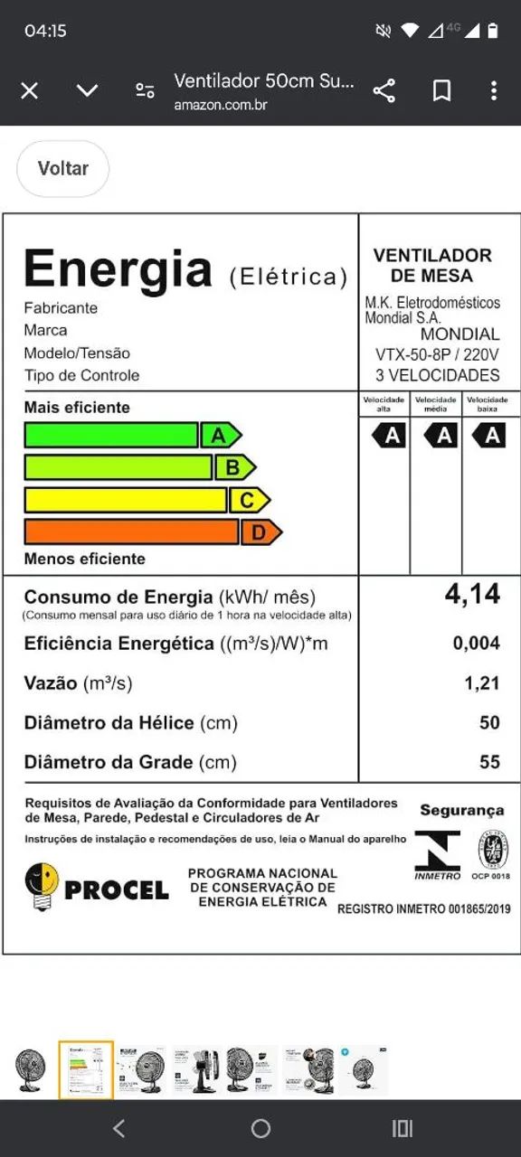Ventilador de Mesa Mondial 60cm - 3 Velocidades - Preto - Foto 3