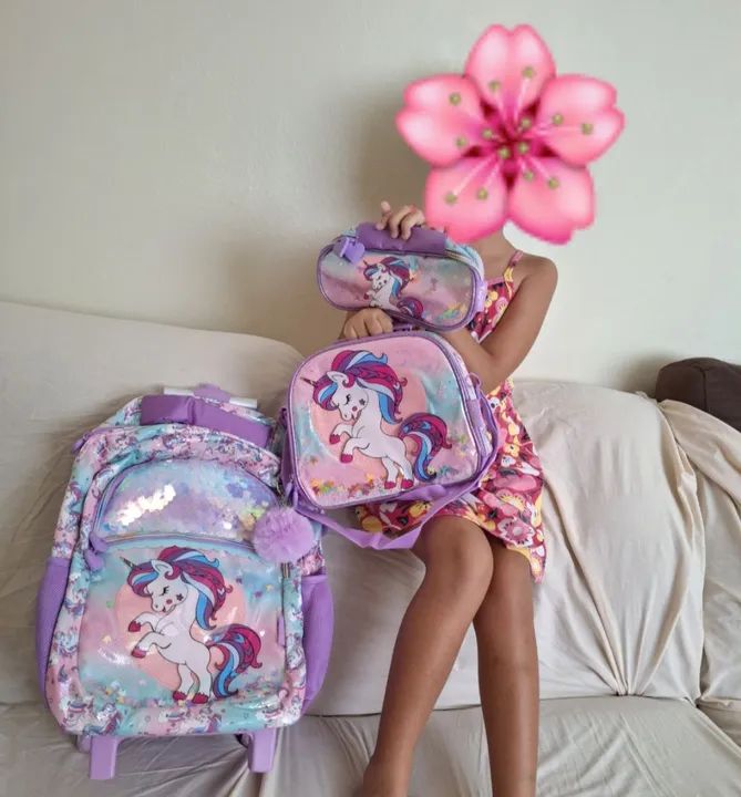 Conjunto de Mochila de Rodinhas Unicórnio Infantil