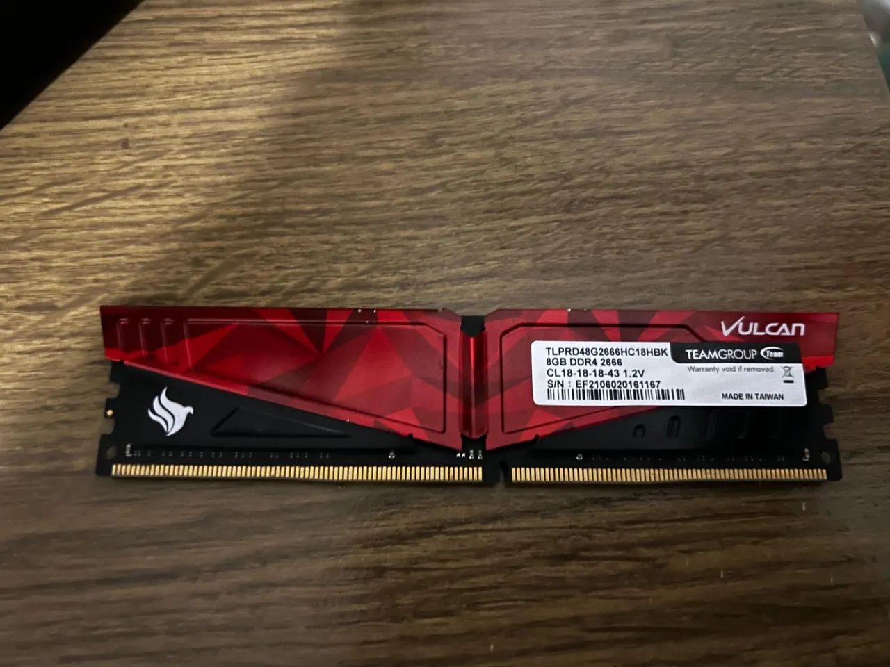 Memória RAM 8GB DDR4 T-force vulcan 2666mhz 1.2V CL18