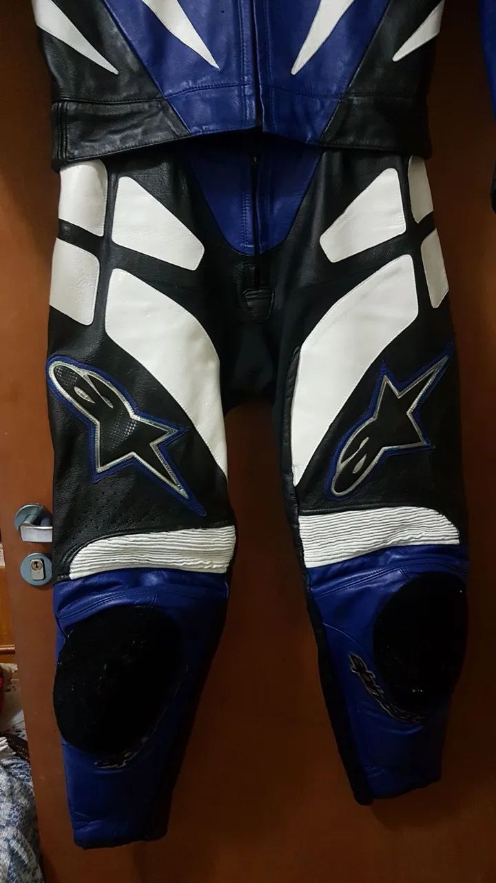 Macacão de Couro Alpinestars Azul e Preto - Foto 4
