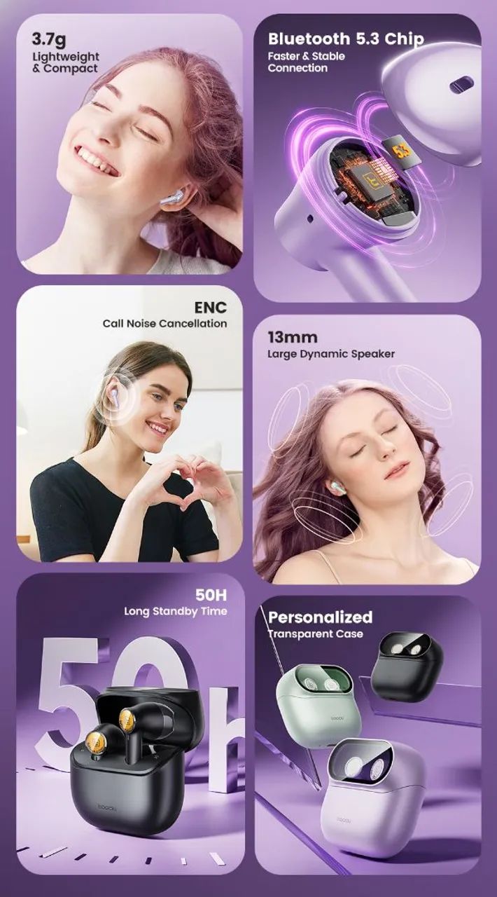 Fone Bluetooth original Toocki Tqxs 59 lilás fone mulher - Foto 2