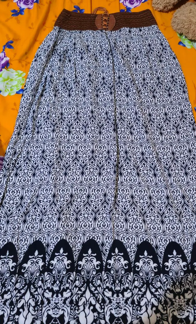 Saia Longa Estampada com Cós de Elástico