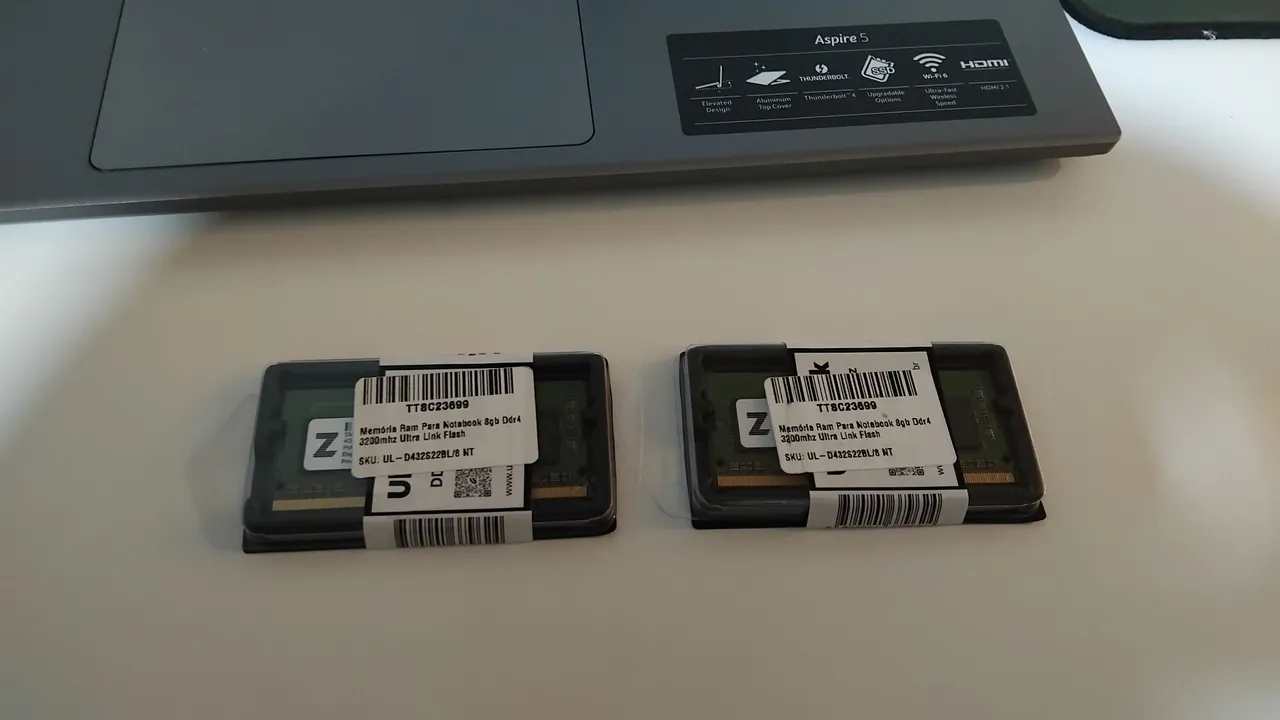 Duas Memórias RAM para Notebook Soddim 4GB DDR4 3200MHz