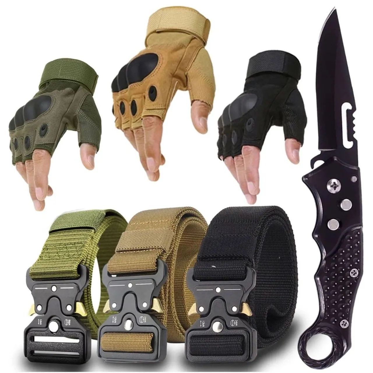 Kit Tático: Luvas, Cintos e Faca