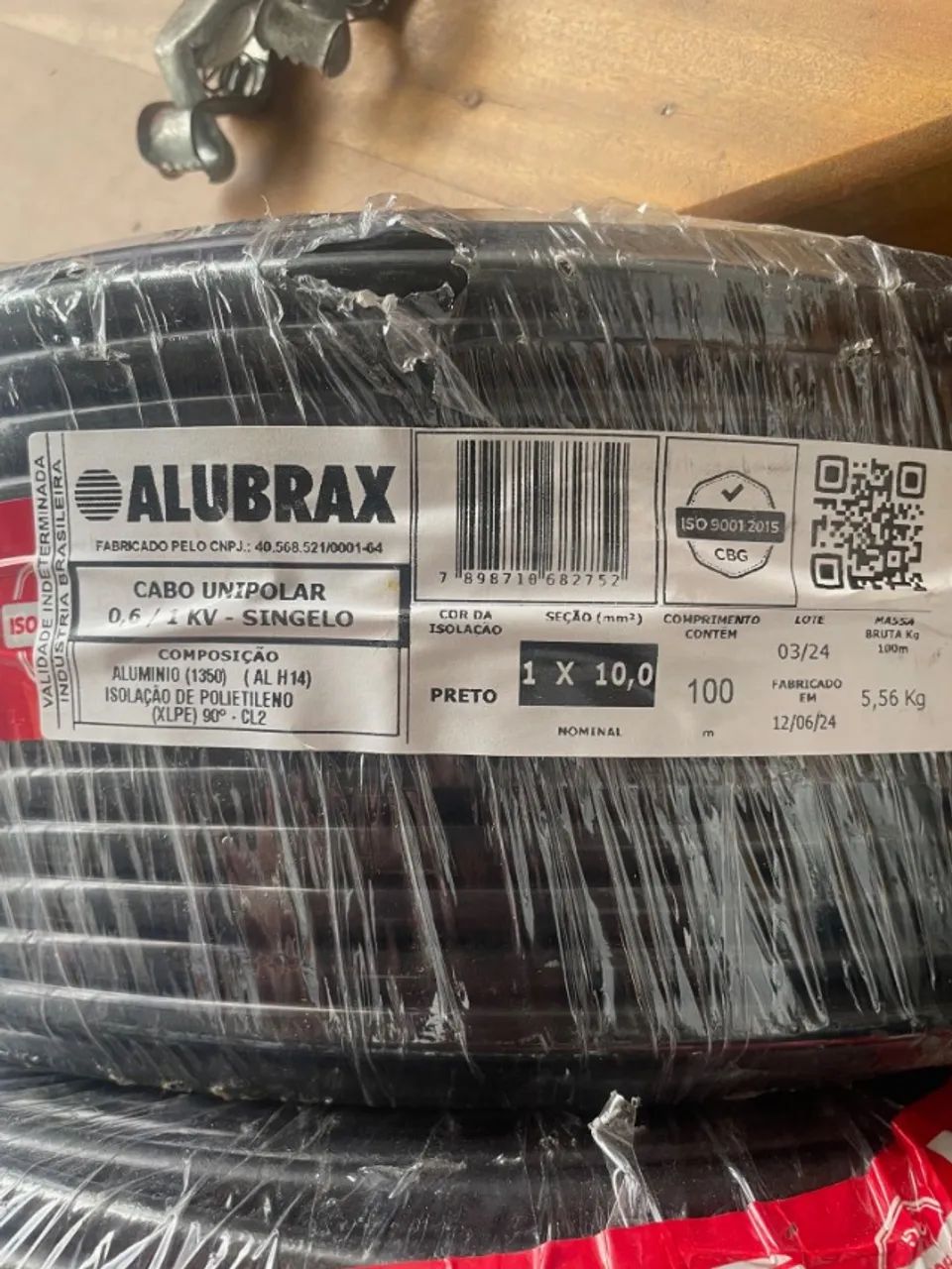 Cabo Singelo Alumínio 10mm Preto 100 Metros Alubrax
