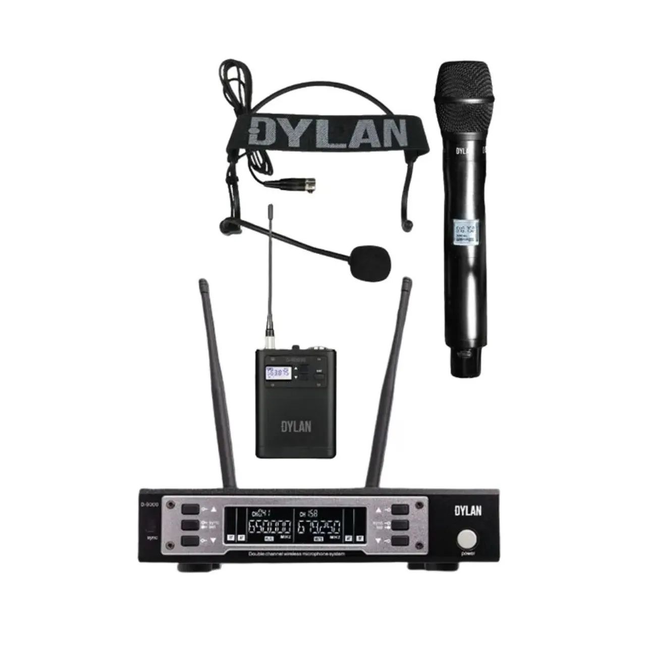 Microfone Duplo Dylan D-9005s Sem Fio Bastão e Headset, Sistema Profissional 