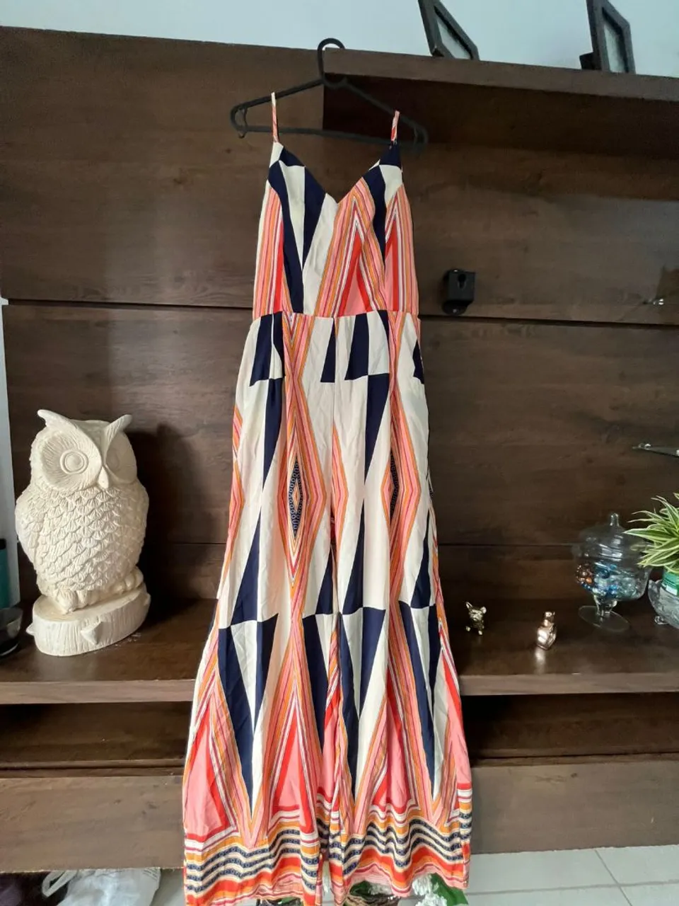 Vestido longo estampado geométrico feminino