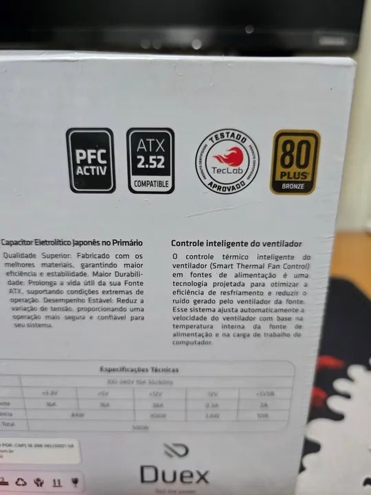 Fonte Duex Pulse Pro 500W 80 Plus Bronze e Teclab DXFOPRO500WBFSE+ - Foto 4