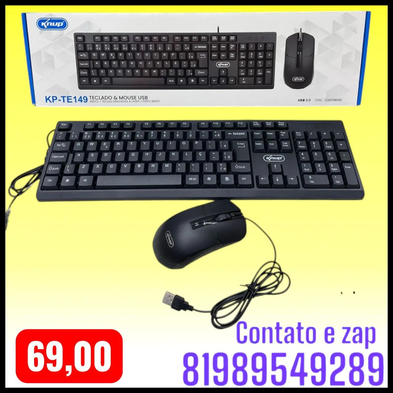 Kit Teclado e Mouse com fio USB Knup KP-TE149