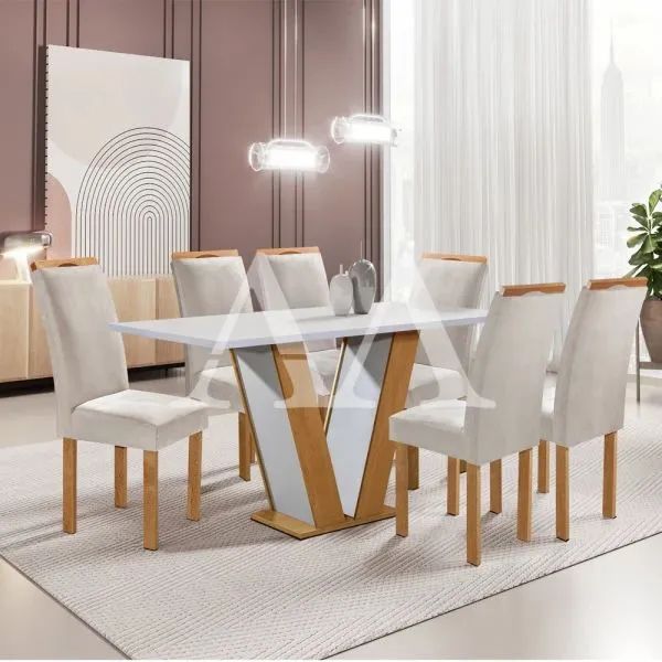 Mesa de Jantar Moderna 6 Cadeiras 