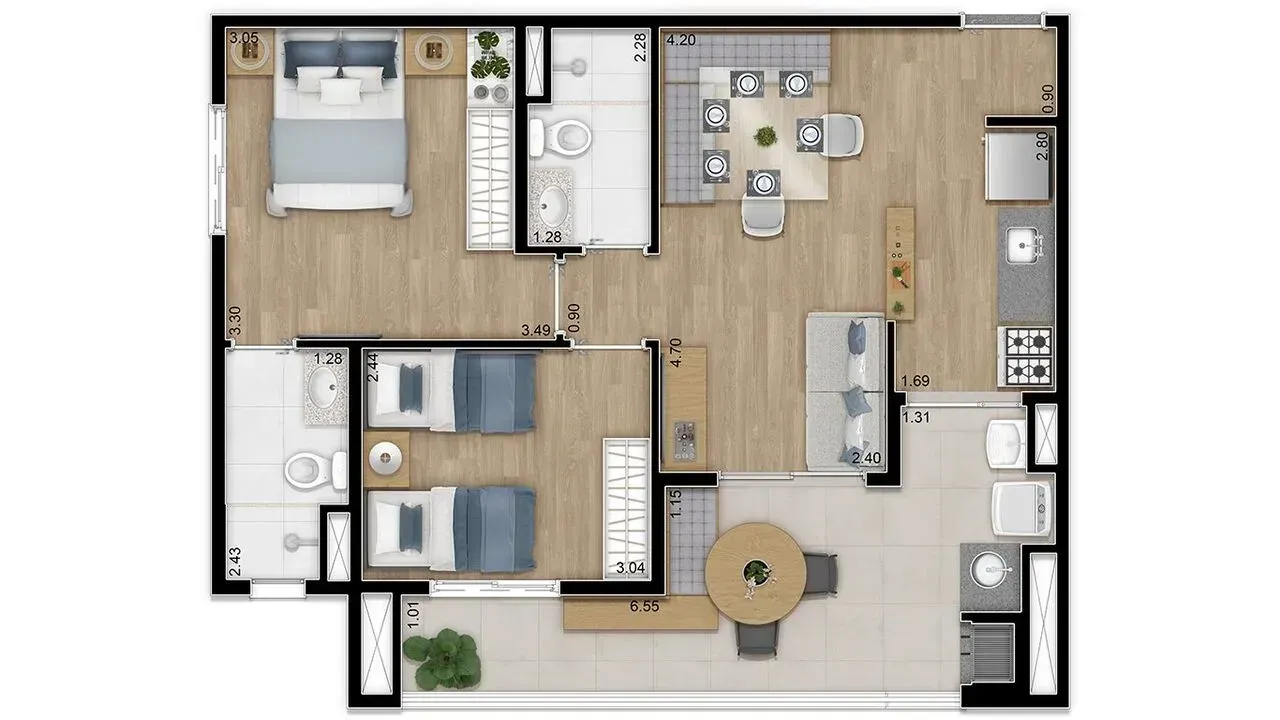 PLANTA 64m²