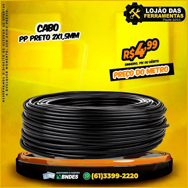 Cabo PP Preto 2x1,5mm