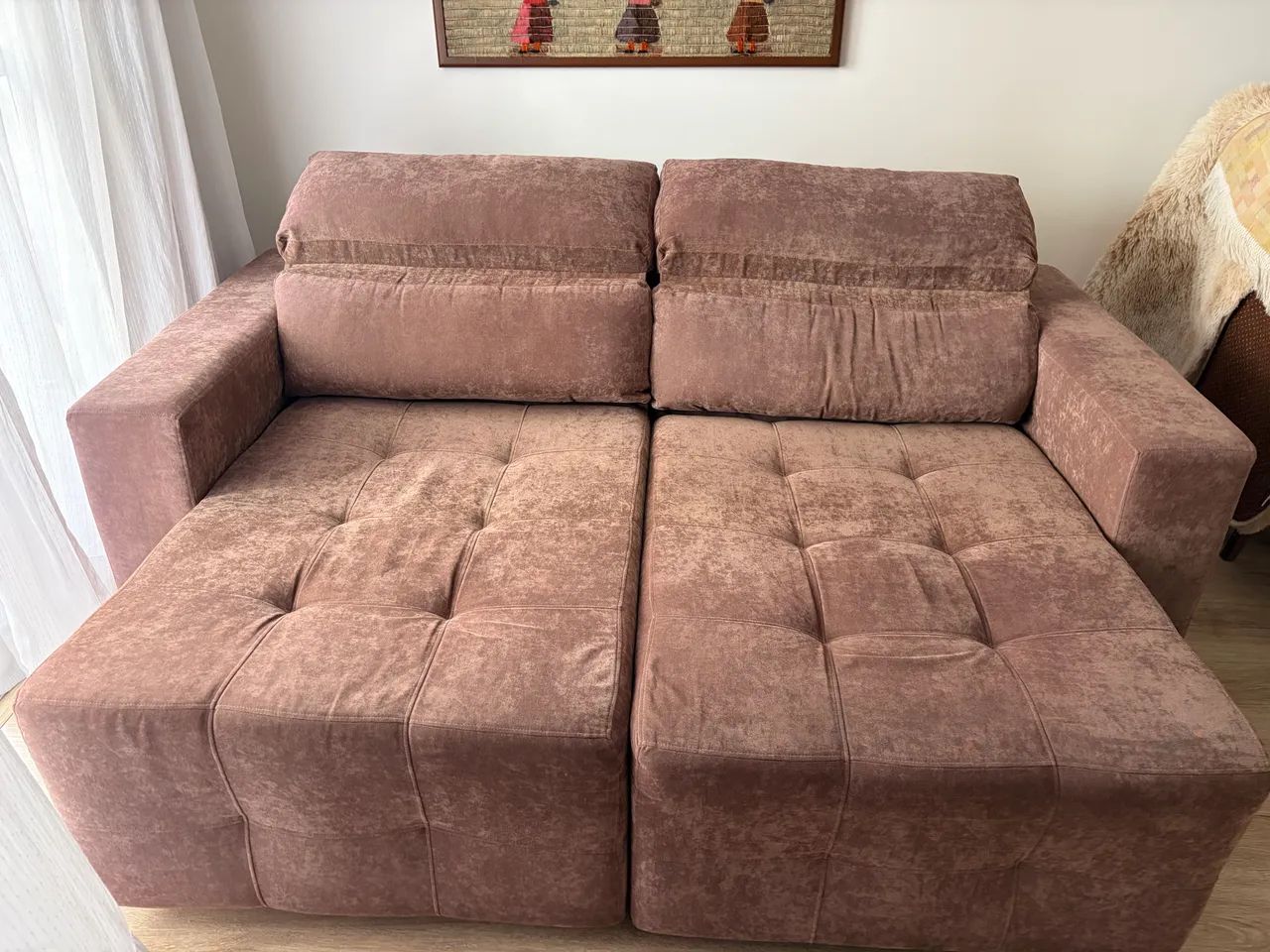 Sofá Retrátil Marrom Suede Mesclado - Foto 3