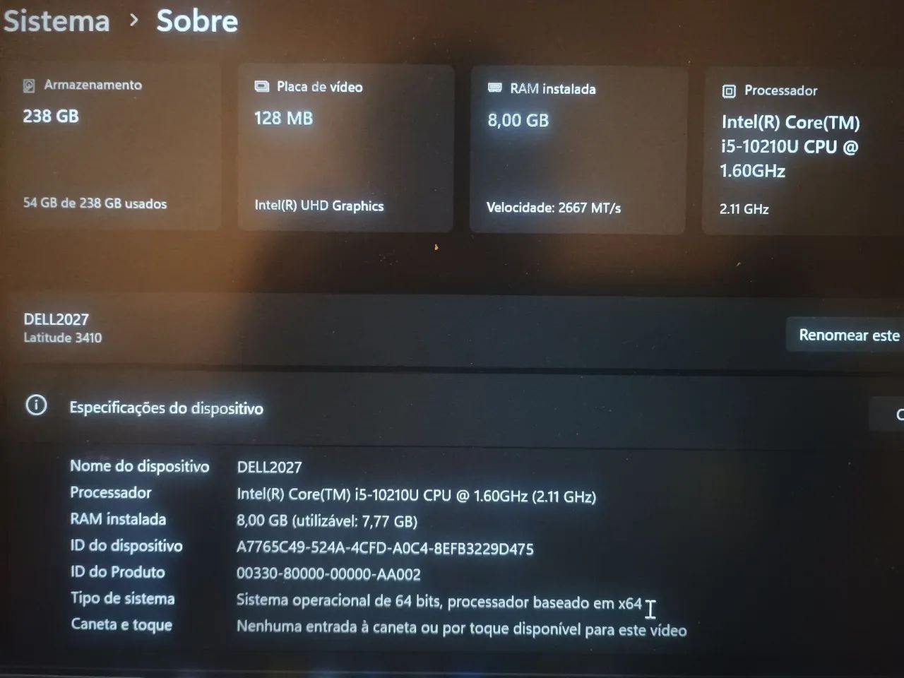 Notebook Dell 8g 238g  biometria e fácil  - Foto 3