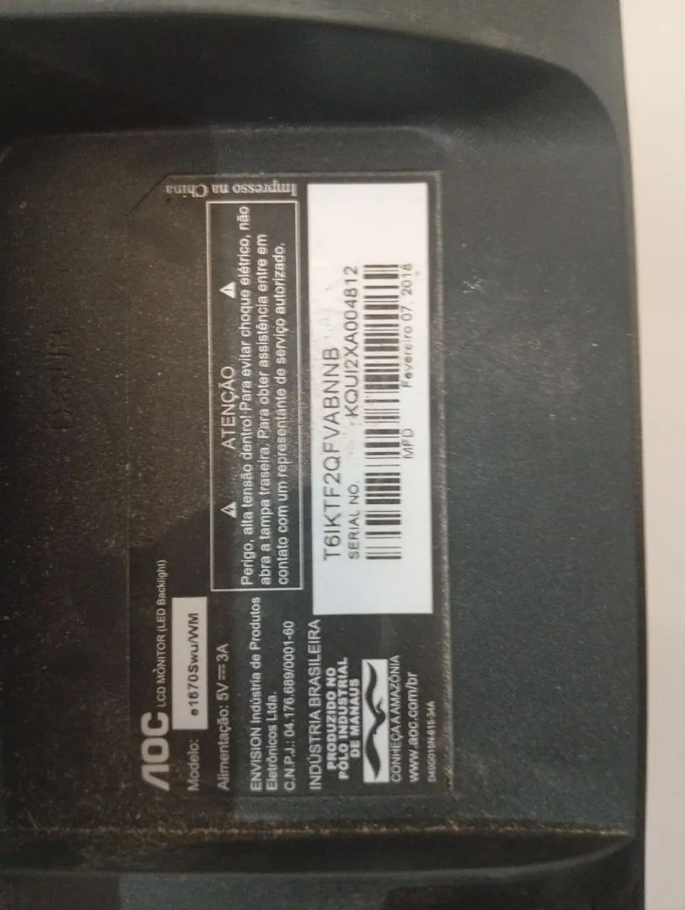 MONITOR AOC 15 POLEGADAS SO ENTRADA VGA443789768498892801
