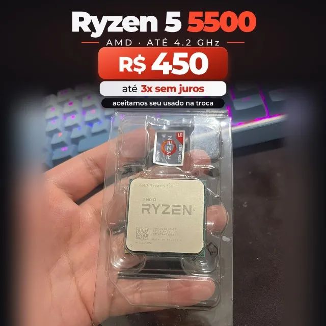 Processador AMD Ryzen 5 5500, até 4.2 GHz, com 6 núcleos e 12 threads