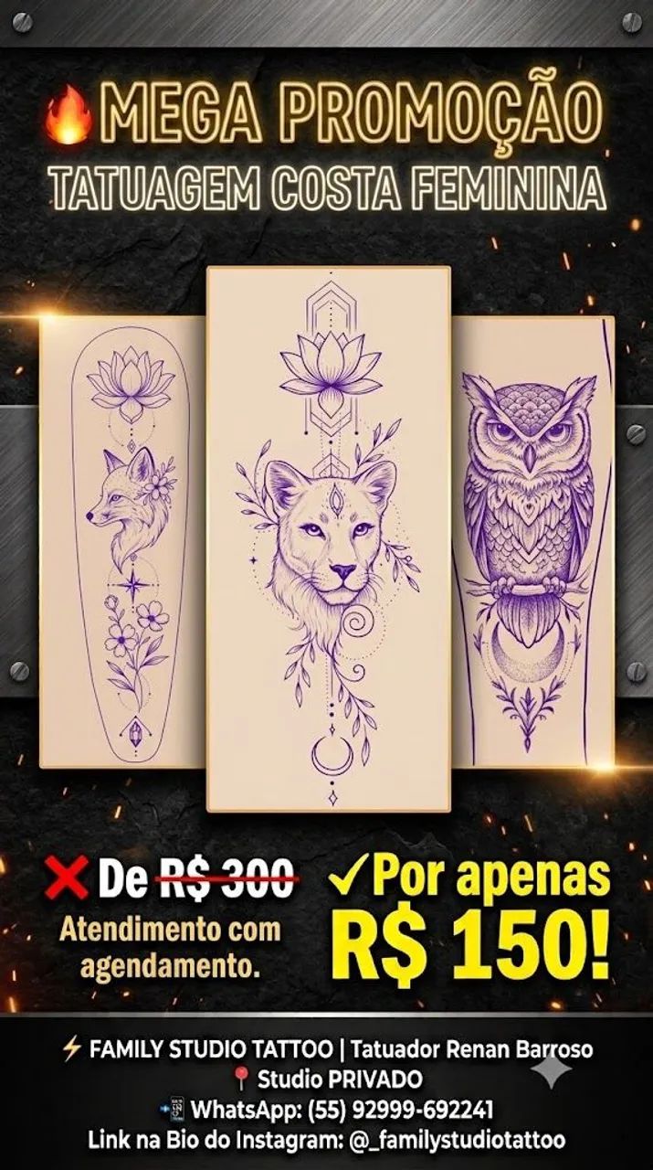Promoção tatuagem feminina costa