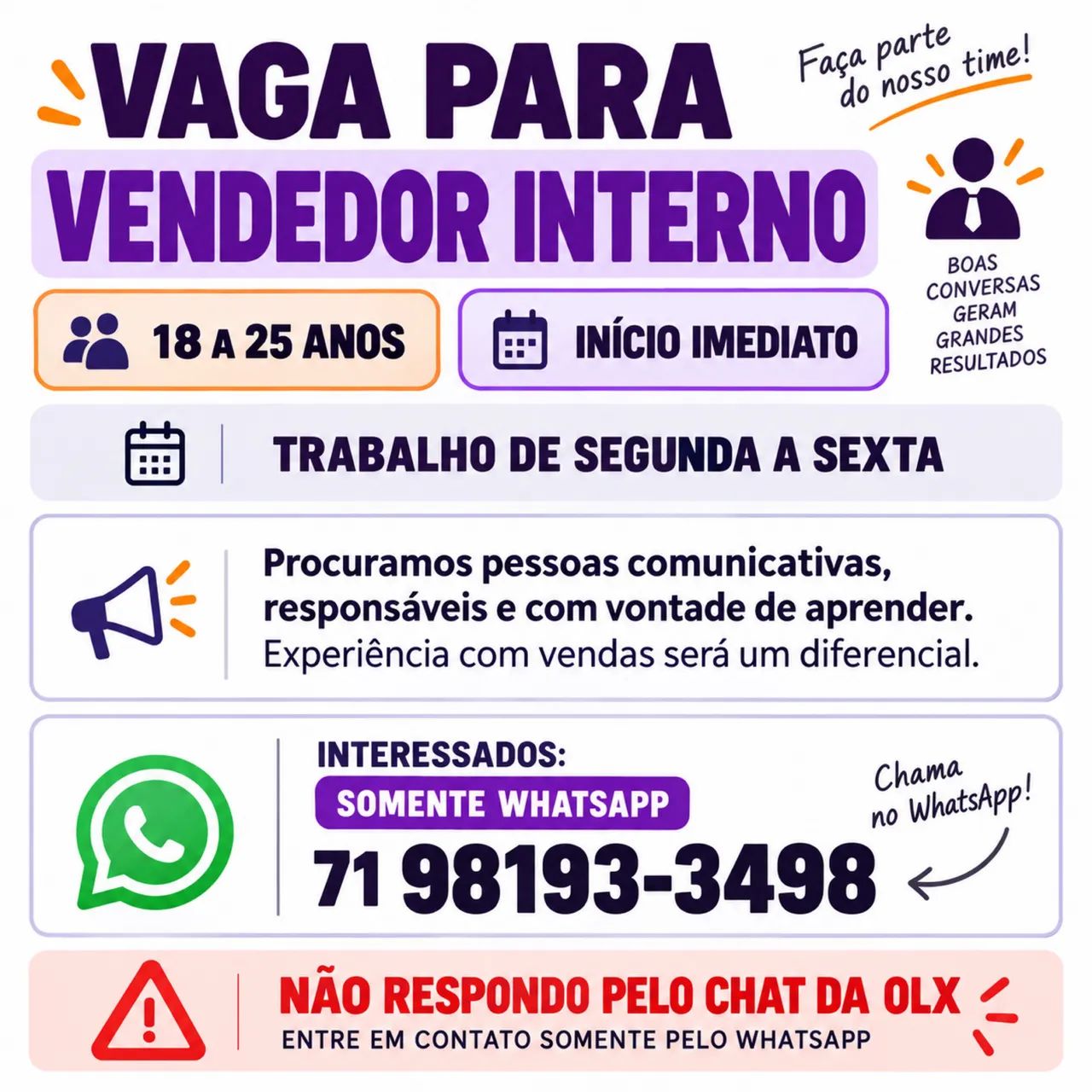 Vaga de emprego vendedor interno  - Foto 2