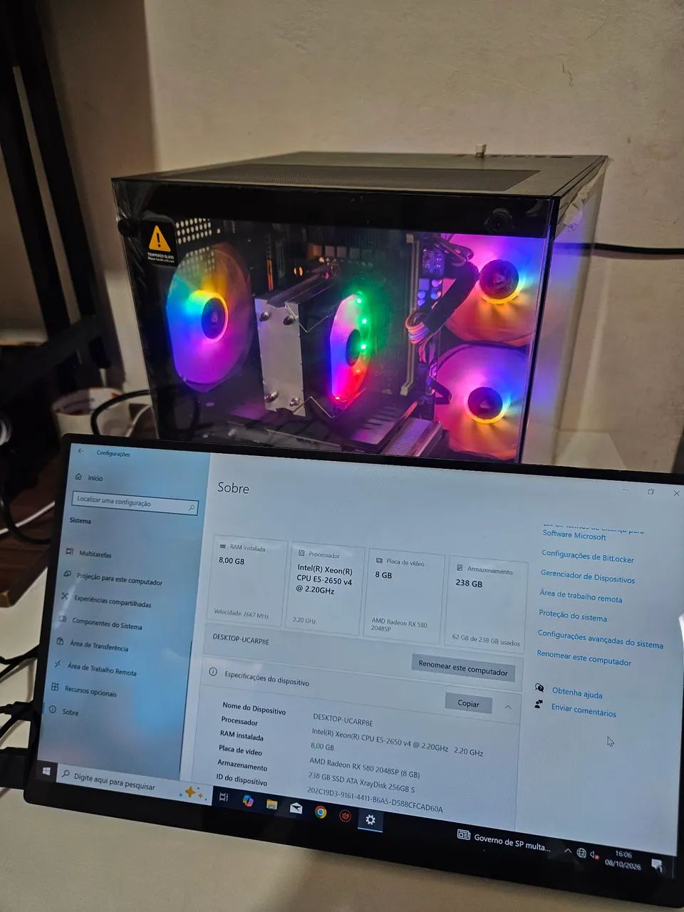 PC GAMER COM RX 580 8GB E SSD 240GB NOVO - Foto 2
