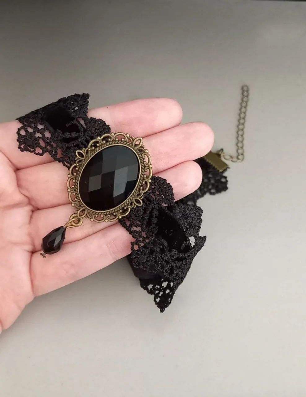 Gargantilha Preta de Renda com Camafeu Básico (novo) - Foto 3