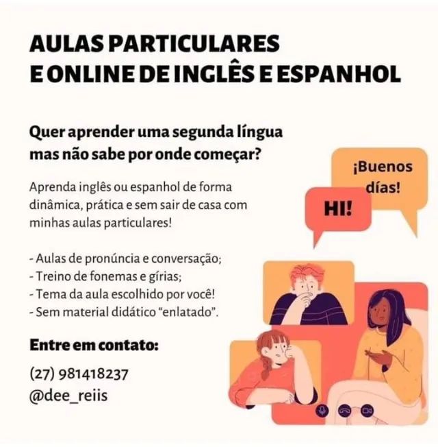 Aulas de Inglês e Espanhol online e individuais