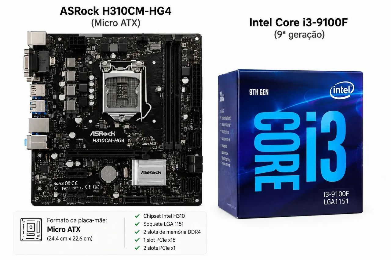 Kit I3 9100F + Placa Mãe H310