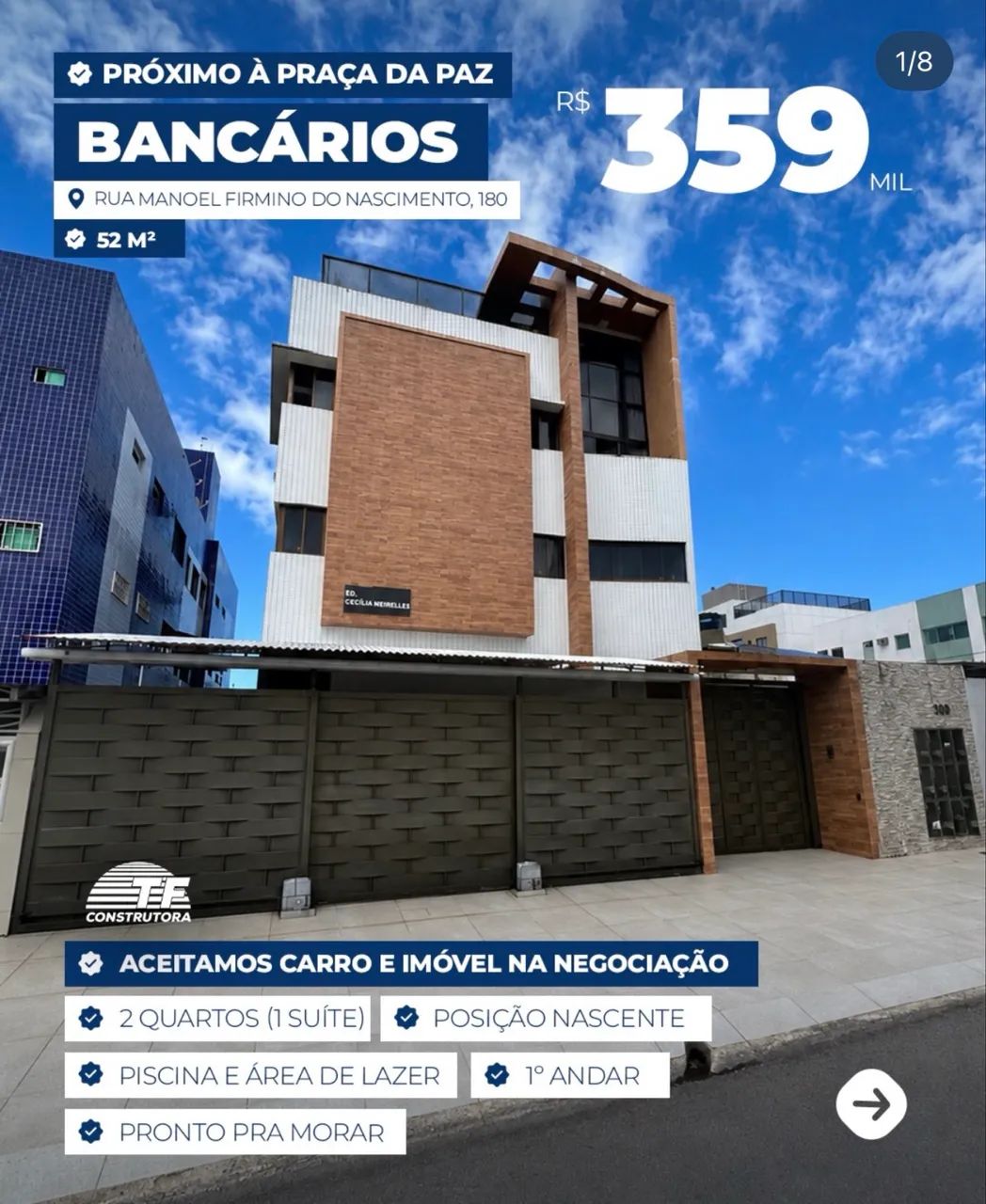Apartamento 2 Qts - prédio com piscina e área gormut- Próx a Praça da Paz