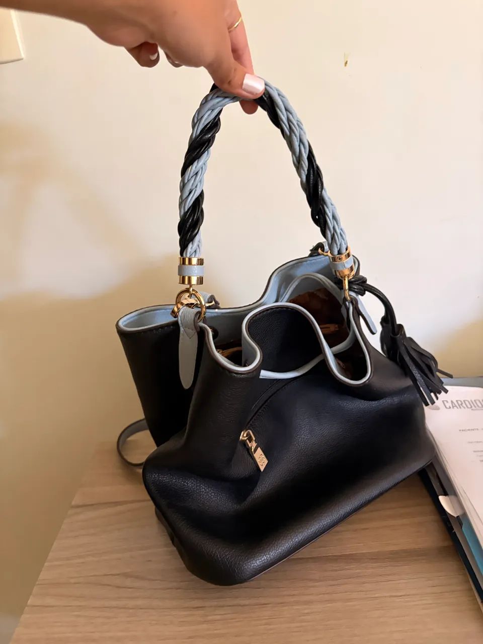 Bolsa chenson saco preta e azul 