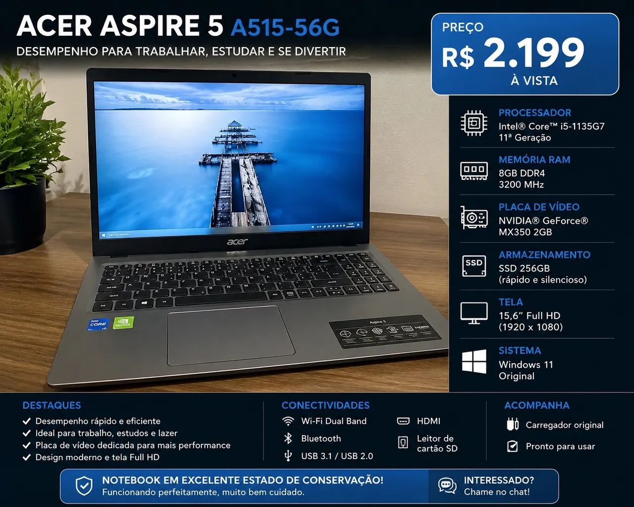 Notebook com SSD e GeForce placa de vídeo 
