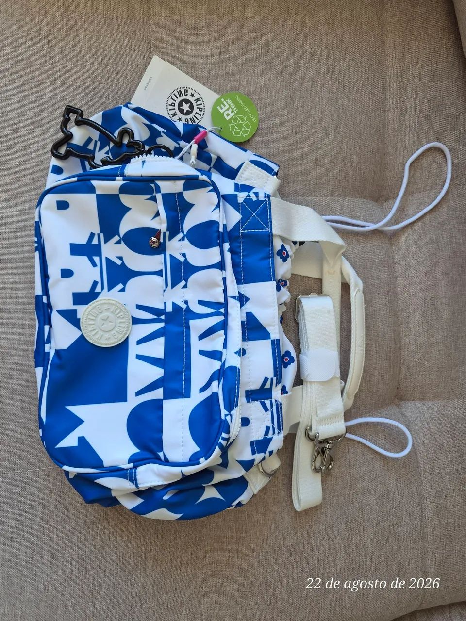 Bolsa Kipling azul/branca nova - Foto 3