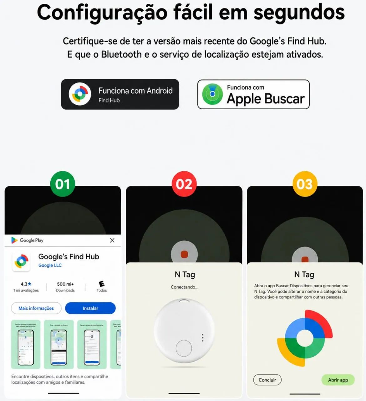 Rastreador Smart Tag Bluetooth Android e iOS Compatível Find My e Google Find Hub Preto - Foto 4